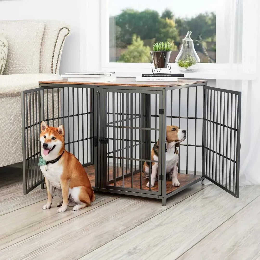 Heavy Duty Furniture Style Dog Cage Side Table Indoor Kennel Crate with Four Doors and Divider for Puppies Unlimited Combination