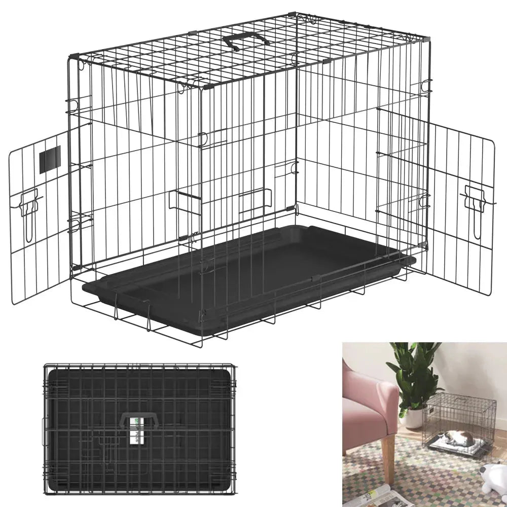 Dog Crates Pets Dog Puppy Crate Pet Metal Folding Cage Dog Travel Crate for Car with Removable Plastic Tray and Carry Handle