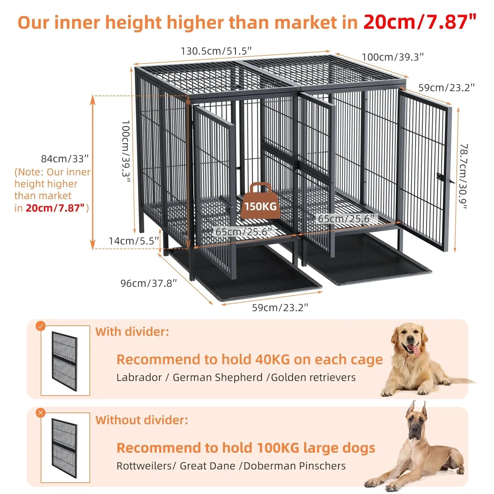 Jumbo XXL Large Dog Cage Heavy Duty Metal Pet Playpen Crate Kennel House with Steel Lock and Removable Trays Double Door Finnigan s Play Pen