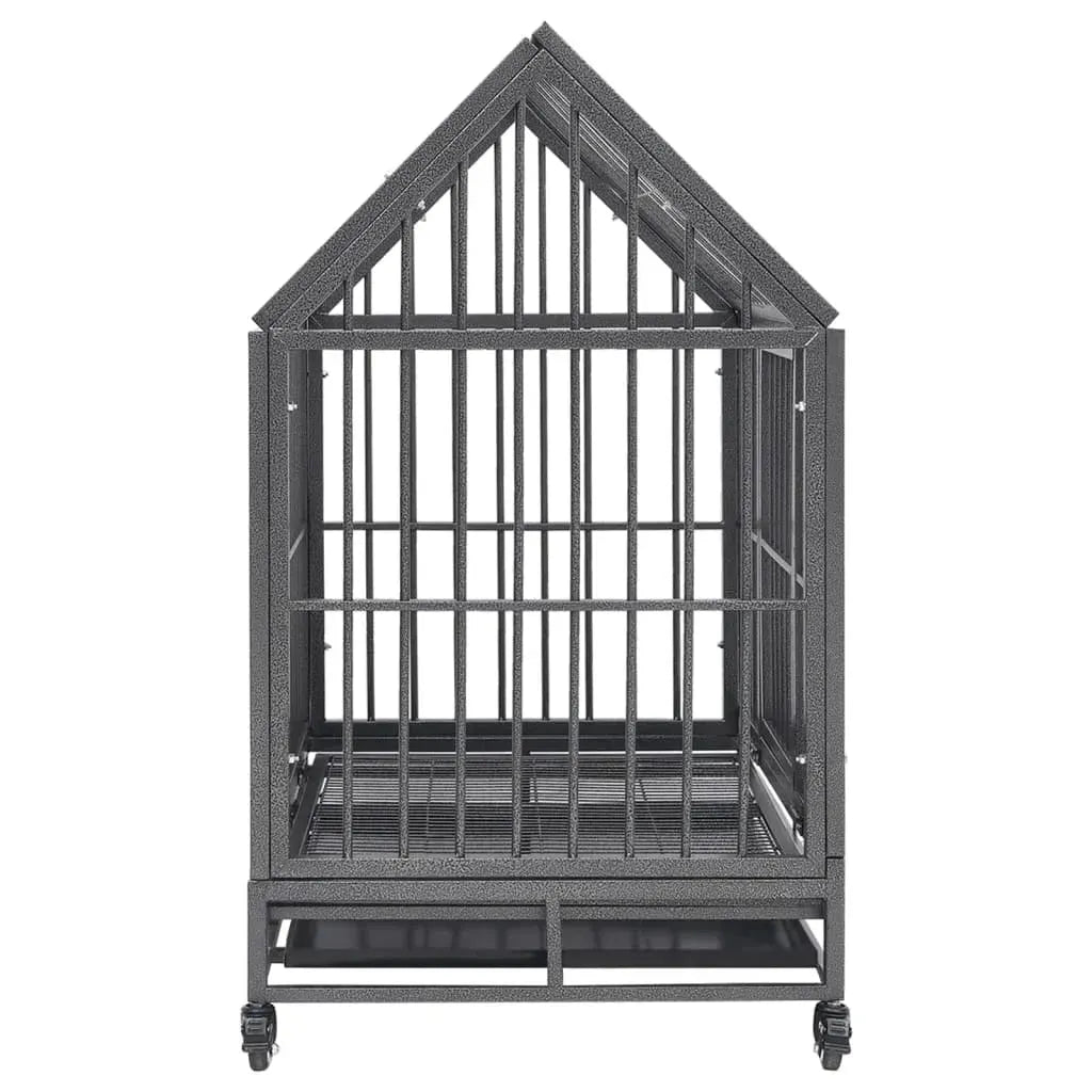 Dog Cage with Lockable Wheels and Roof Steel 36.2in x24.4in x 41.7in Heavy Duty Steel Dog Crate Kennel