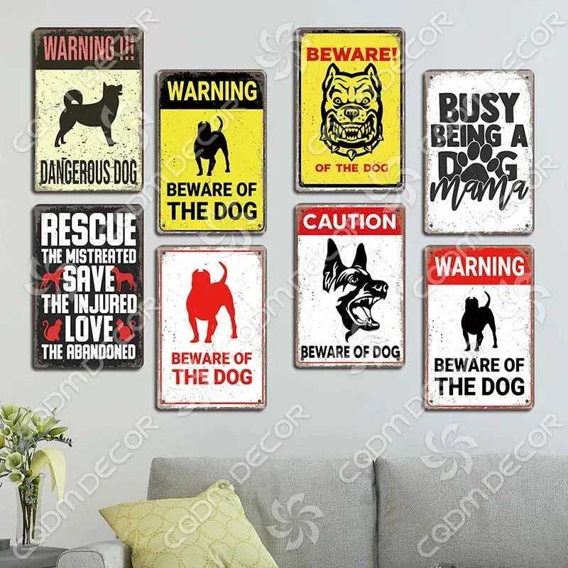 Beware of Dog Warning Tin Sign Metal Plate Caution Danger Dogs Vintage Poster Metal Plaque Garden Backyard Farm Home Wall Decor