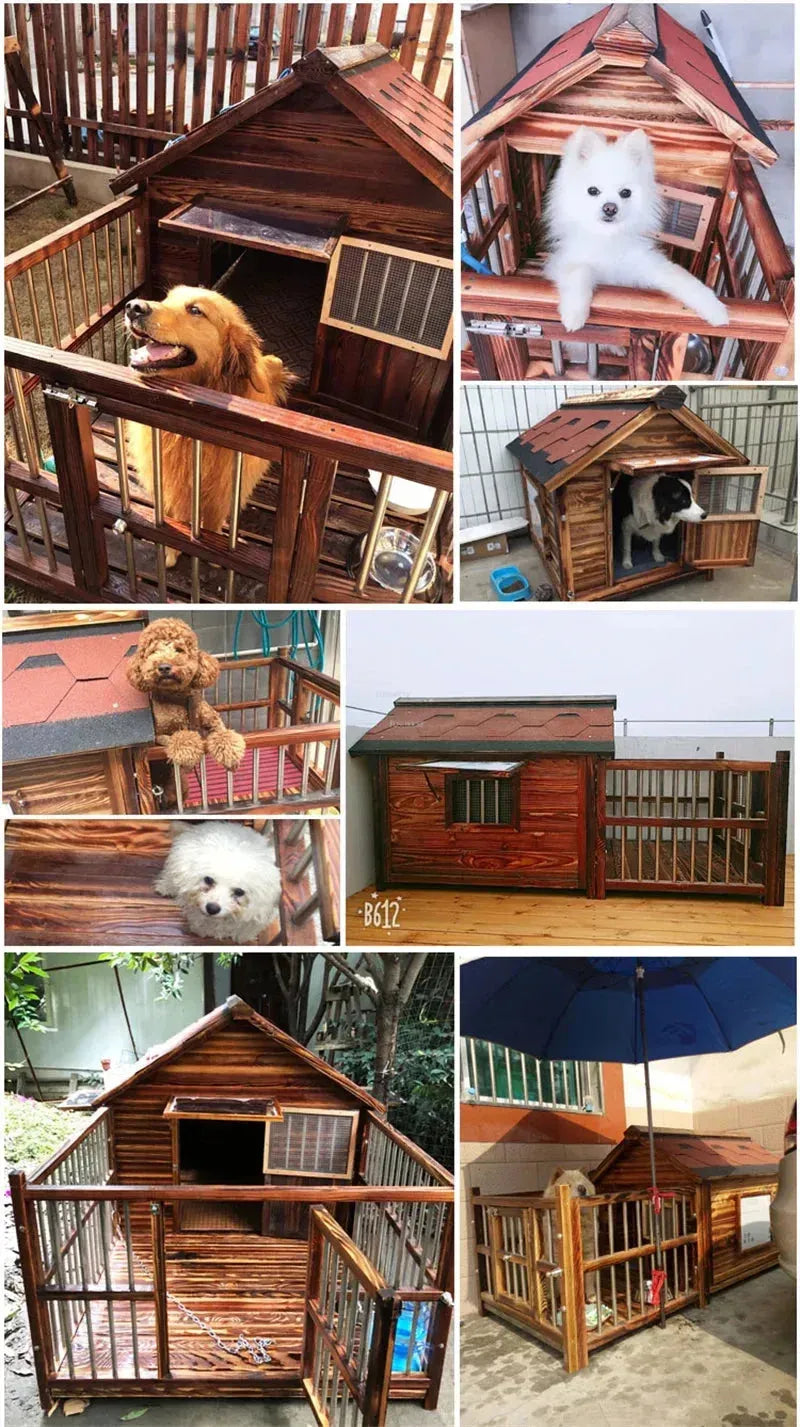 Large Dog Houses Solid Wood Outdoor Waterproof for Home Dogs Kennel Creative Breathable Pet Cage Pets Fences Villa Supplies T U