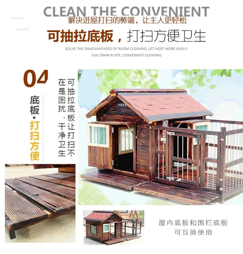 Outdoor Waterproof Kennel Four Seasons Universal Solid Wood Dog Houses Indoor Dog Cage Large Dog House Winter Warm House for Dog