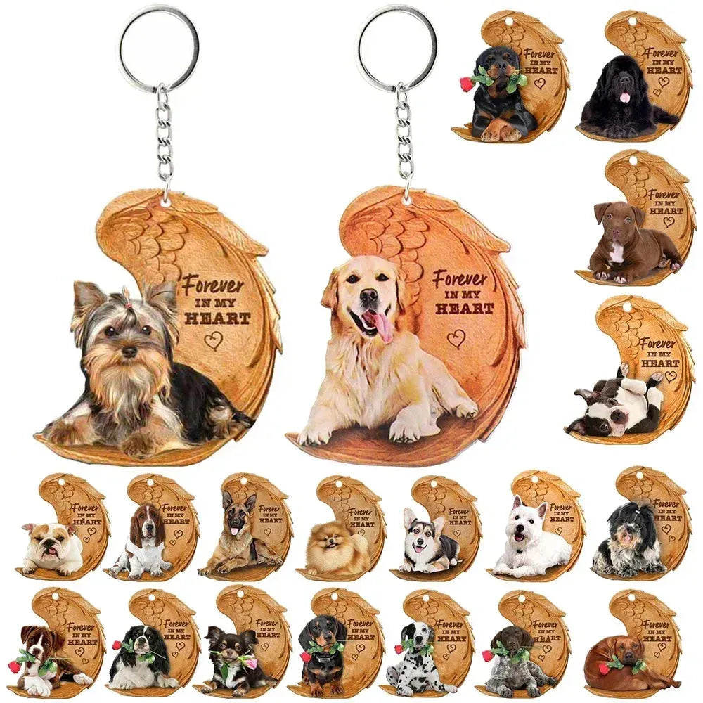 1 Piece 23 Style Dog Forever In My Heart Angel Pendant Bag Key Chains Car Keychain Keyring Pet Jewelry Gift For Women Girls