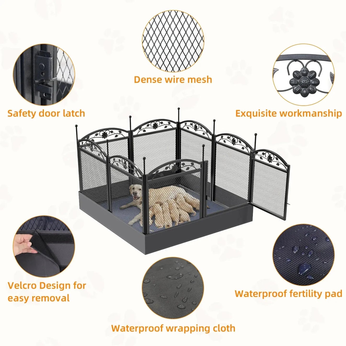 8 Panels Metal Dog Playpen with Fertility Mat and Gate Foldable Heavy Duty Pet Whelping Box Exercise Fence Cage Kennnels