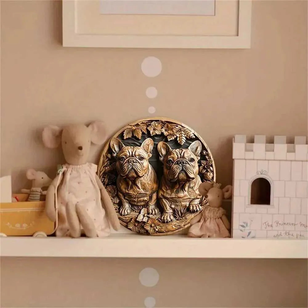 Round Metal Aluminum Sign Art Cute Dog Wreath Decorative Plates Entrance Decor Gift Mask Theme For Bar Club Home Room Wall Decor