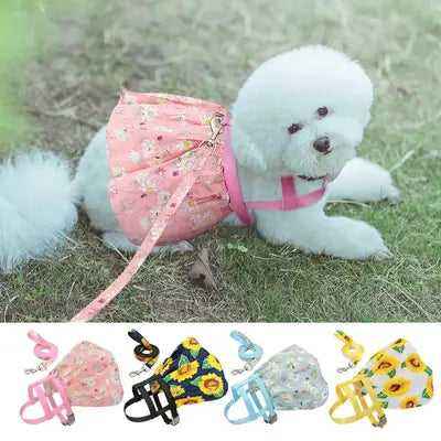 Cute Summer Cat Vest Harness and Leash Set Flower Print Kitten Dress Harness Nylon Lead For Small Dogs Cats Chihuahua Adjustable