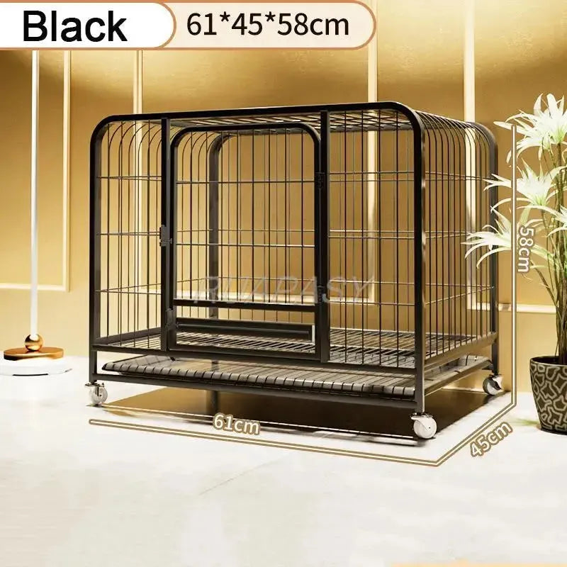 Metal Dog Crate Furniture with Door Pet Dog Cages House with Leak-Proof Pan Removable Tray Floor Protecting Kennel on Wheels