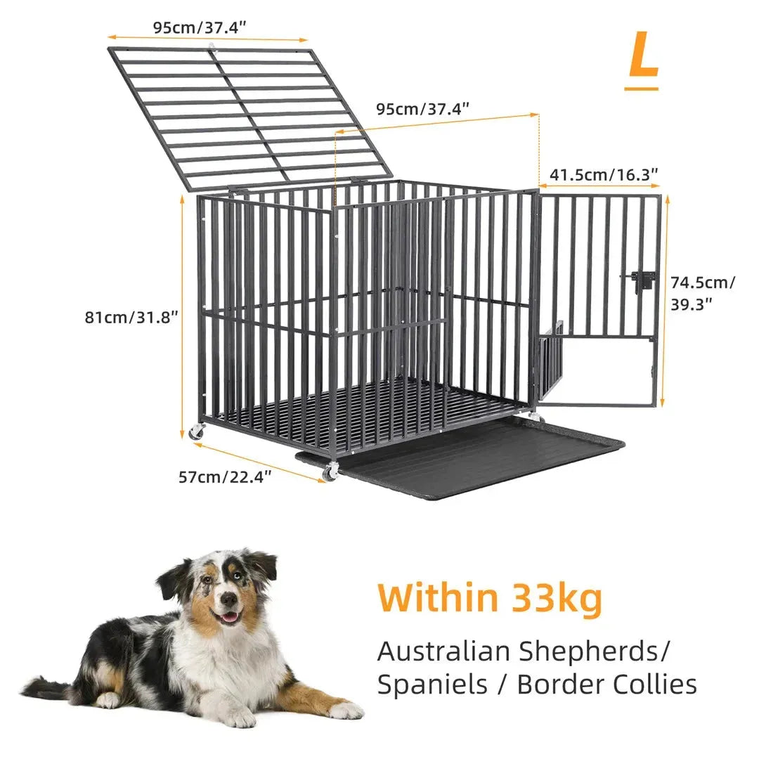 Mobile Heavy Duty Dog Crate Cage Metal Pet Kennel Playpen with 3 Doors Locks Design Bottom Tray Finnigan s Play Pen