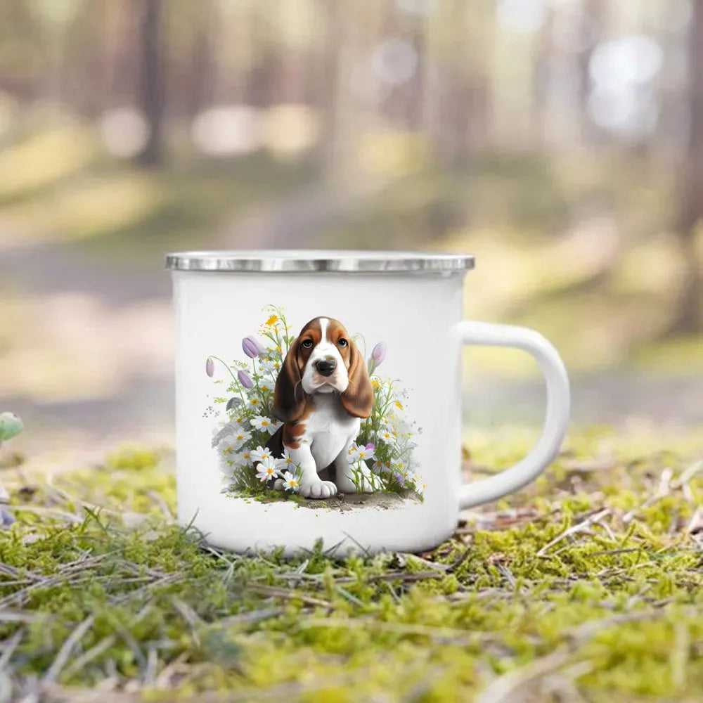 Dachshund Bulldog Border Colliegolden Retriever Printed Enamel Mug Creative Coffee Cup Camping Handle Mug Gifts for Dog Lovers