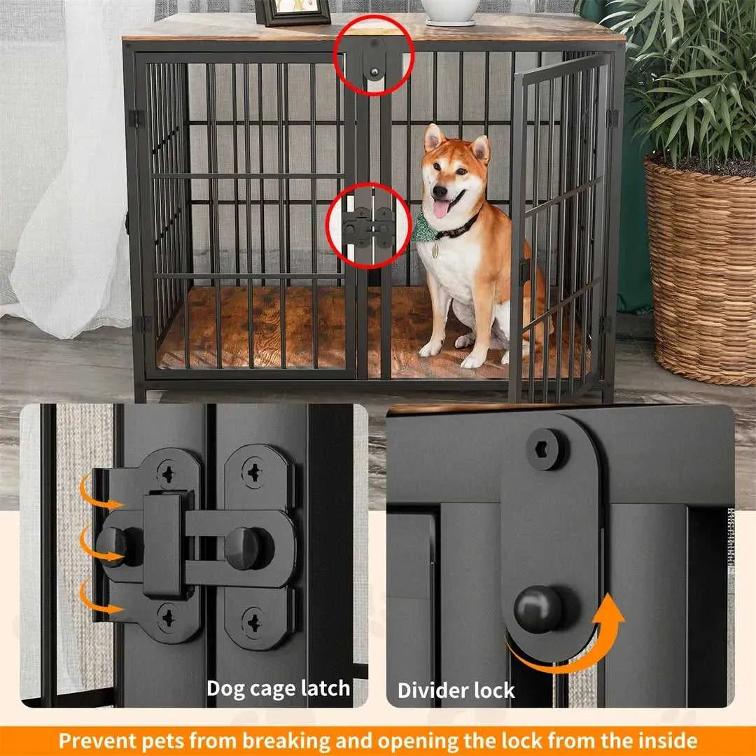 Heavy Duty Furniture Style Dog Cage Side Table Indoor Kennel Crate with Four Doors and Divider for Puppies Unlimited Combination