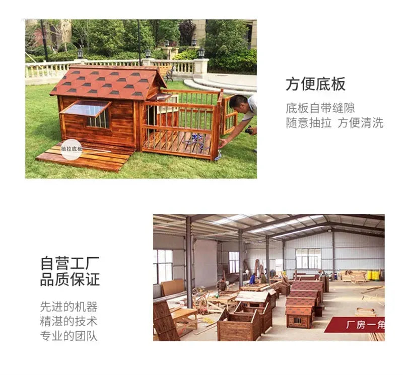 Home Solid Wood Dog Houses Outdoor Rainproof Pet Kennel Indoor Winter Warm Dog House Large Dog Waterproof Four Seasons Universal