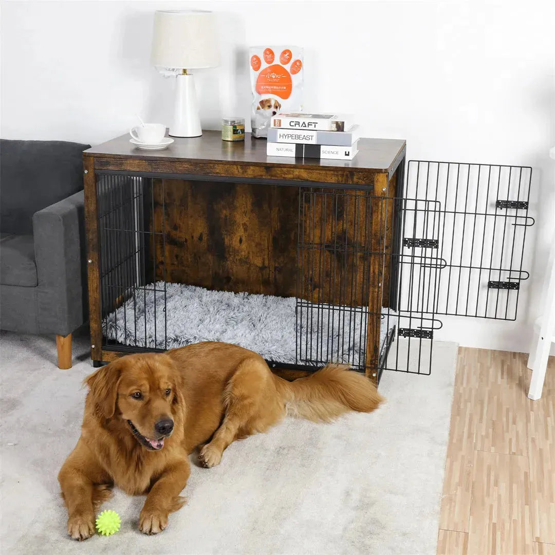 Spacious Dog Cage Furniture End Table Pet Kennel Crate Indoor Wooden Furniture Brown Medium and Large Animal Cage