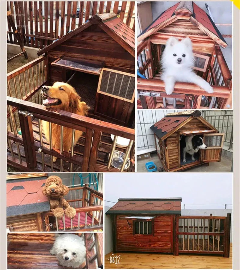 Home Solid Wood Dog Houses Outdoor Rainproof Pet Kennel Indoor Winter Warm Dog House Large Dog Waterproof Four Seasons Universal