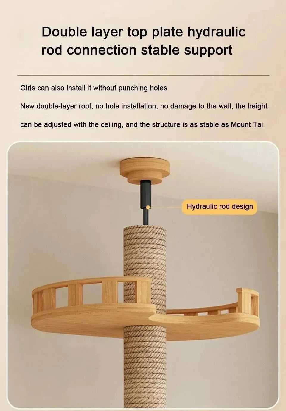 Cat Climbing Frame Floor To Ceiling Pussy Tree Tower Wooden Adjustable Pet Pillar Integrated Cattery With Hammock Kitty Nest