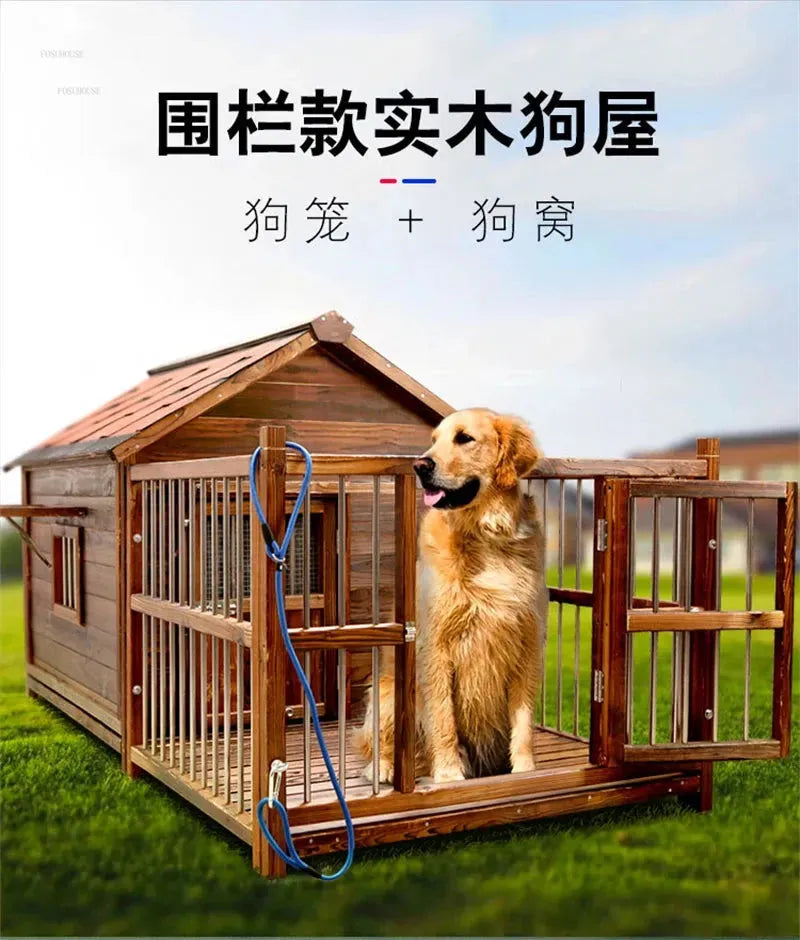 Home Solid Wood Dog Houses Outdoor Rainproof Pet Kennel Indoor Winter Warm Dog House Large Dog Waterproof Four Seasons Universal