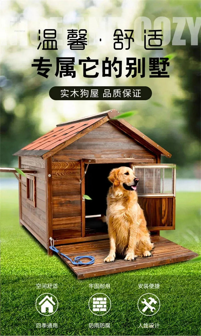 Home Solid Wood Dog Houses Outdoor Rainproof Pet Kennel Indoor Winter Warm Dog House Large Dog Waterproof Four Seasons Universal