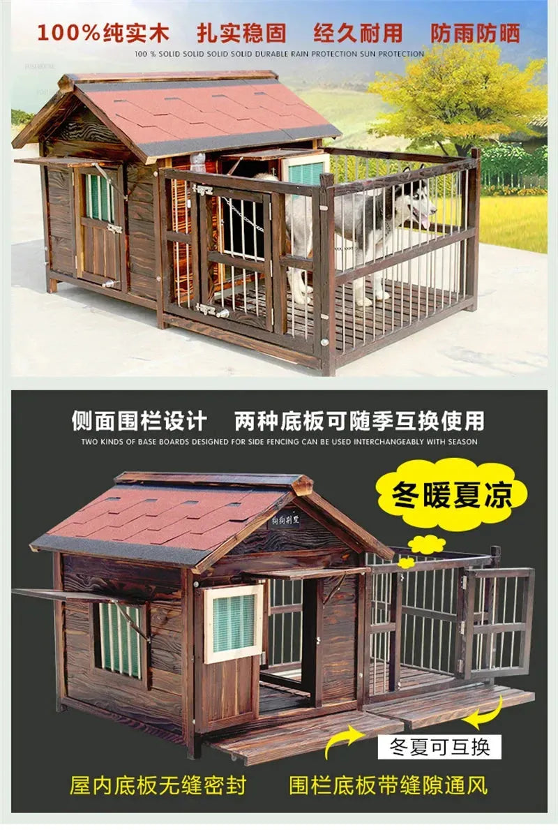 Outdoor Waterproof Kennel Four Seasons Universal Solid Wood Dog Houses Indoor Dog Cage Large Dog House Winter Warm House for Dog