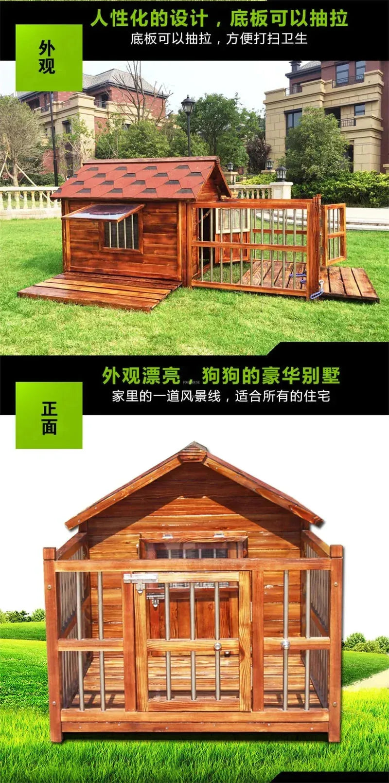 Large Dog Houses Solid Wood Outdoor Waterproof for Home Dogs Kennel Creative Breathable Pet Cage Pets Fences Villa Supplies T U