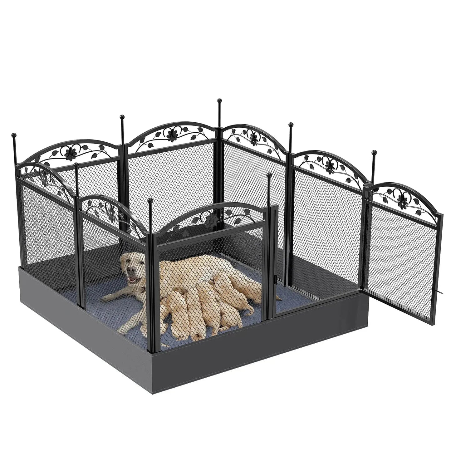 8 Panels Metal Dog Playpen with Fertility Mat and Gate Foldable Heavy Duty Pet Whelping Box Exercise Fence Cage Kennnels