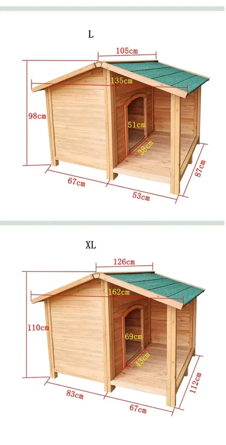 Outdoor Solid Wood Waterproof Dog Houses Large, Medium and Small Anti-corrosion Pet Houses Villa Indoor Dog House Kennels B