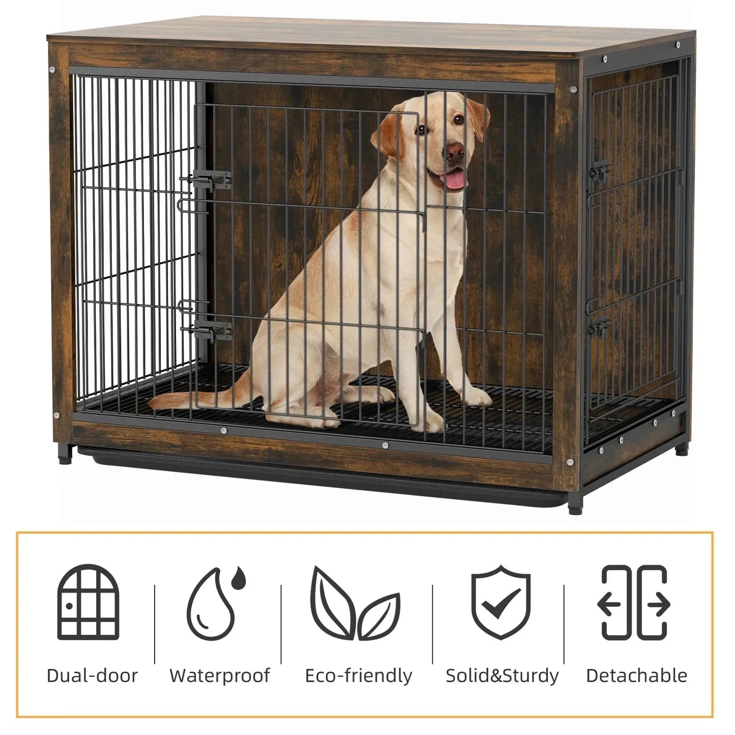 Spacious Dog Cage Furniture End Table Pet Kennel Crate Indoor Wooden Furniture Brown Medium and Large Animal Cage