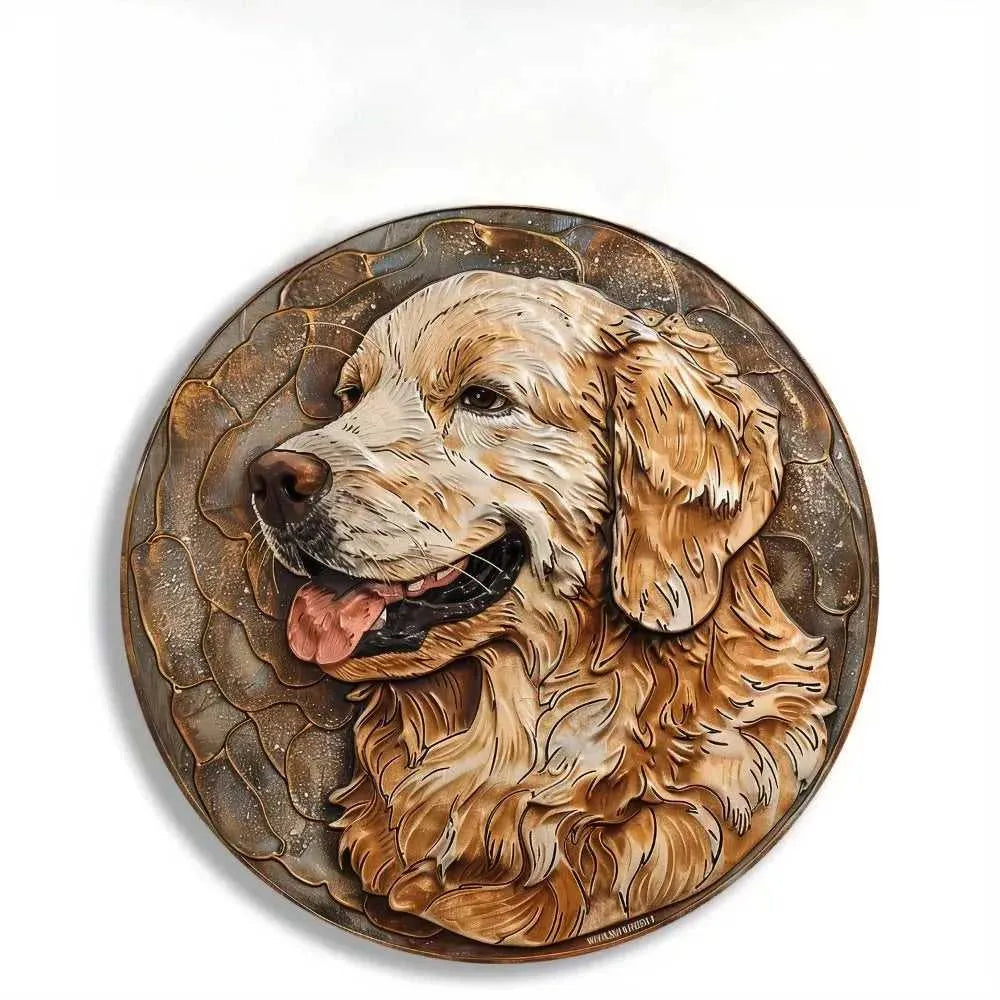 Cute Dog 3D Round Metal Aluminum Sign Art Wreath Decorative Plates Entrance Gift Mask Theme For Bar Club Home Room Wall Decor