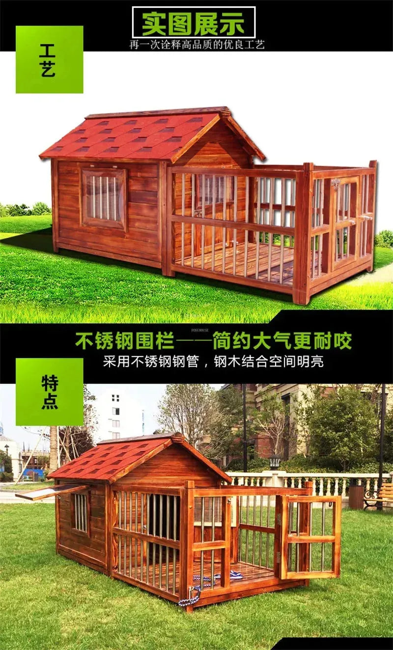 Large Dog Houses Solid Wood Outdoor Waterproof for Home Dogs Kennel Creative Breathable Pet Cage Pets Fences Villa Supplies T U