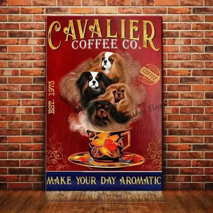 Cavalier King Charles Spaniel Dog Animal Metal Sign Tin Plaque Coffee Retro Wall Home Bar Pub Vintage Cafe Decor, 8x12 Inch