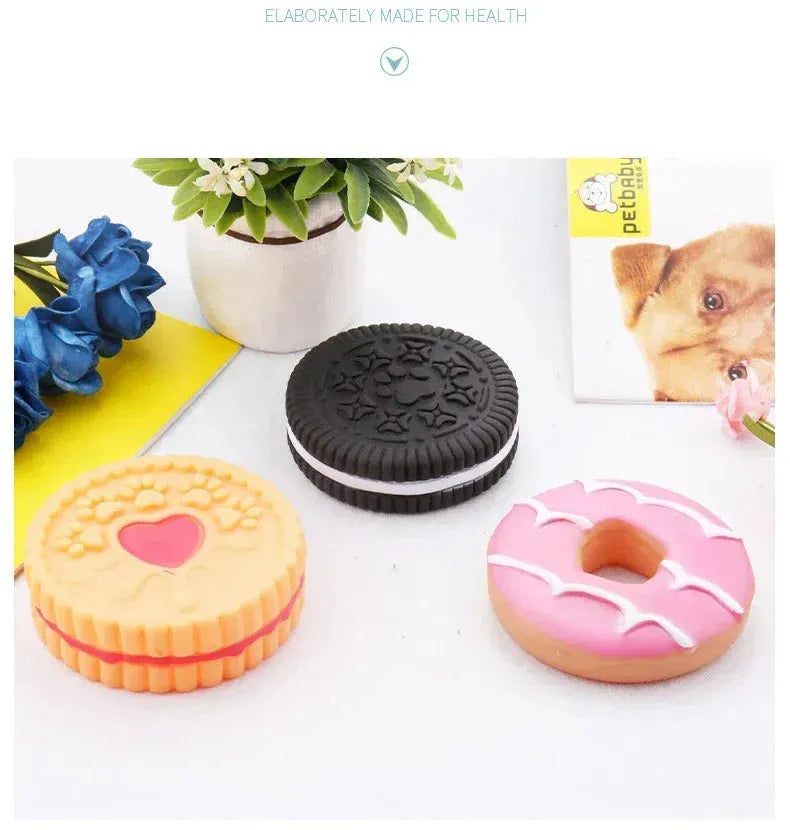 Dog Chewing Toy Simulation Biscuit Cake Anti Bite Latex Plaything Grinding Teeth Cleaning Interactive Training Toys Pet Supplies