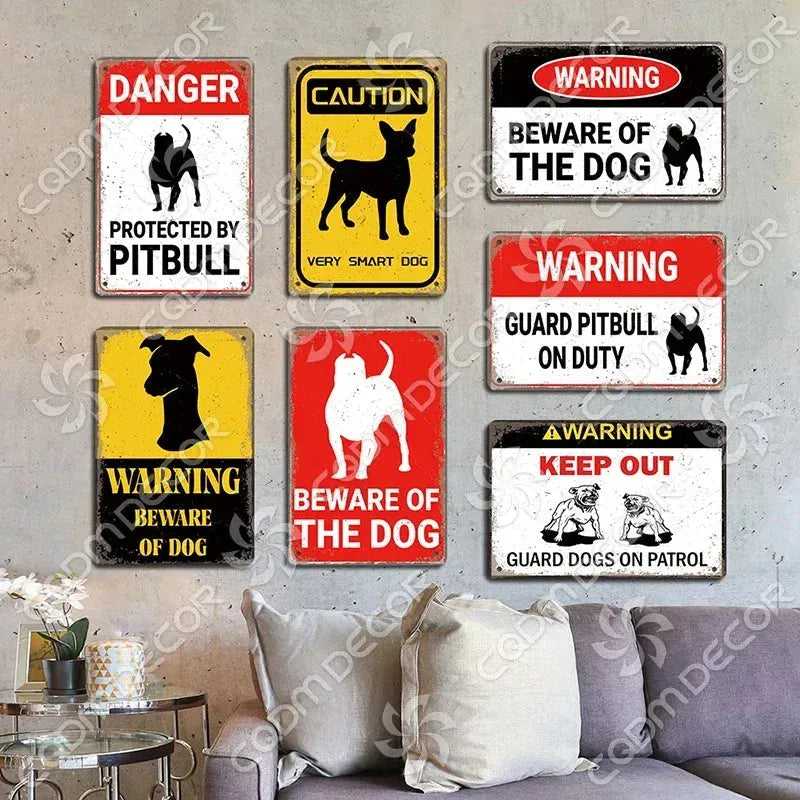 Beware of Dog Warning Tin Sign Metal Plate Caution Danger Dogs Vintage Poster Metal Plaque Garden Backyard Farm Home Wall Decor