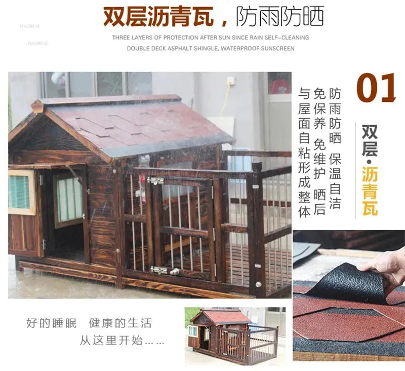 Outdoor Waterproof Kennel Four Seasons Universal Solid Wood Dog Houses Indoor Dog Cage Large Dog House Winter Warm House for Dog