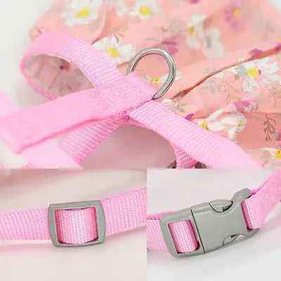 Cute Summer Cat Vest Harness and Leash Set Flower Print Kitten Dress Harness Nylon Lead For Small Dogs Cats Chihuahua Adjustable