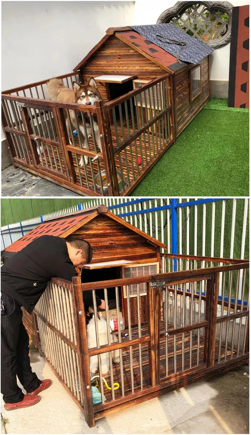 Large Dog Houses Solid Wood Outdoor Waterproof for Home Dogs Kennel Creative Breathable Pet Cage Pets Fences Villa Supplies T U