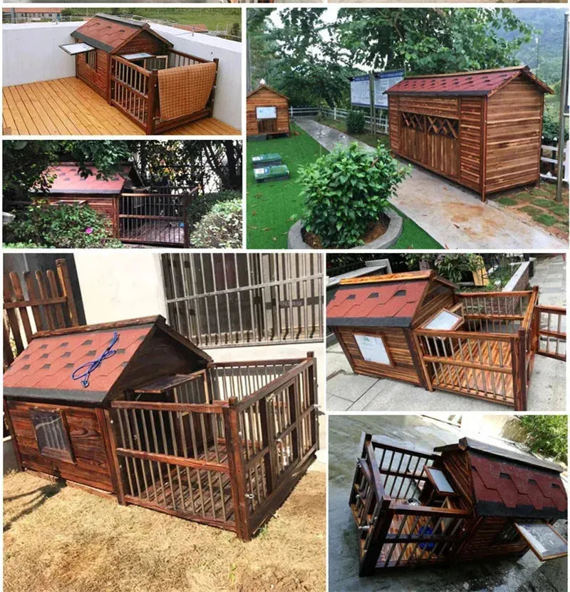 Large Dog Houses Solid Wood Outdoor Waterproof for Home Dogs Kennel Creative Breathable Pet Cage Pets Fences Villa Supplies T U