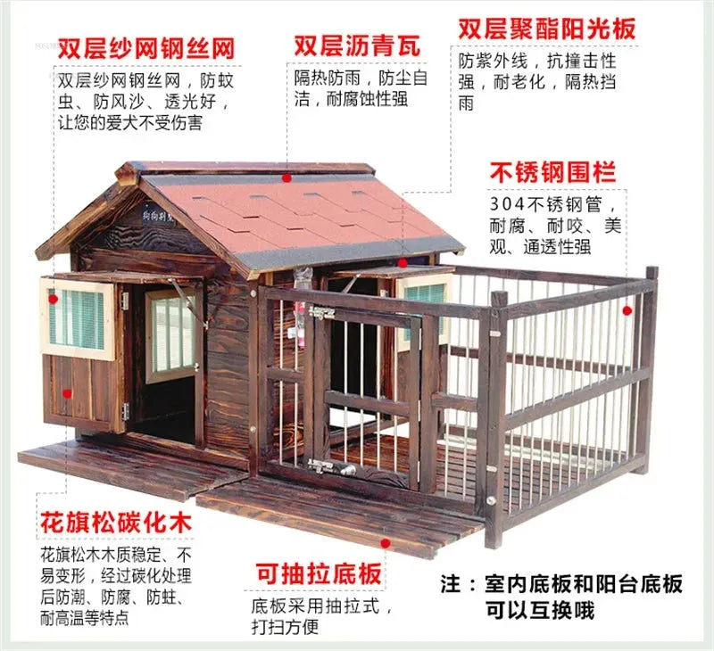 Outdoor Waterproof Kennel Four Seasons Universal Solid Wood Dog Houses Indoor Dog Cage Large Dog House Winter Warm House for Dog