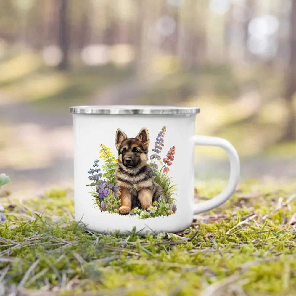 Dachshund Bulldog Border Colliegolden Retriever Printed Enamel Mug Creative Coffee Cup Camping Handle Mug Gifts for Dog Lovers