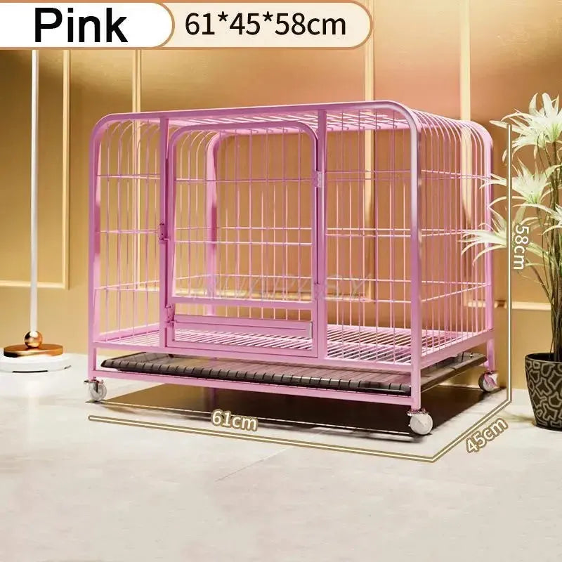 Metal Dog Crate Furniture with Door Pet Dog Cages House with Leak-Proof Pan Removable Tray Floor Protecting Kennel on Wheels