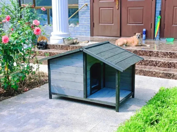 Outdoor Solid Wood Waterproof Dog Houses Large, Medium and Small Anti-corrosion Pet Houses Villa Indoor Dog House Kennels B