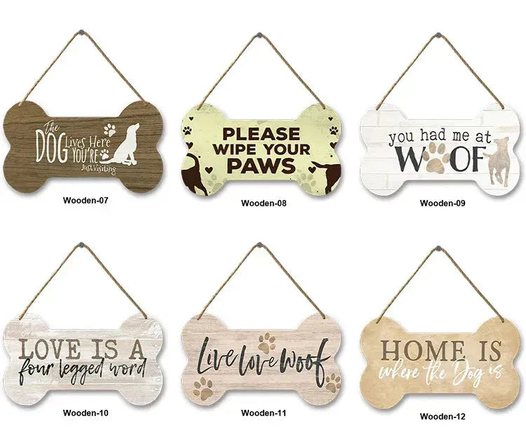 Wooden Plate Dog Sign Bone Shape Hanging Wood Board Painting Home Shop Door Decor Outside Warning Text Board Wall Plaques Gift