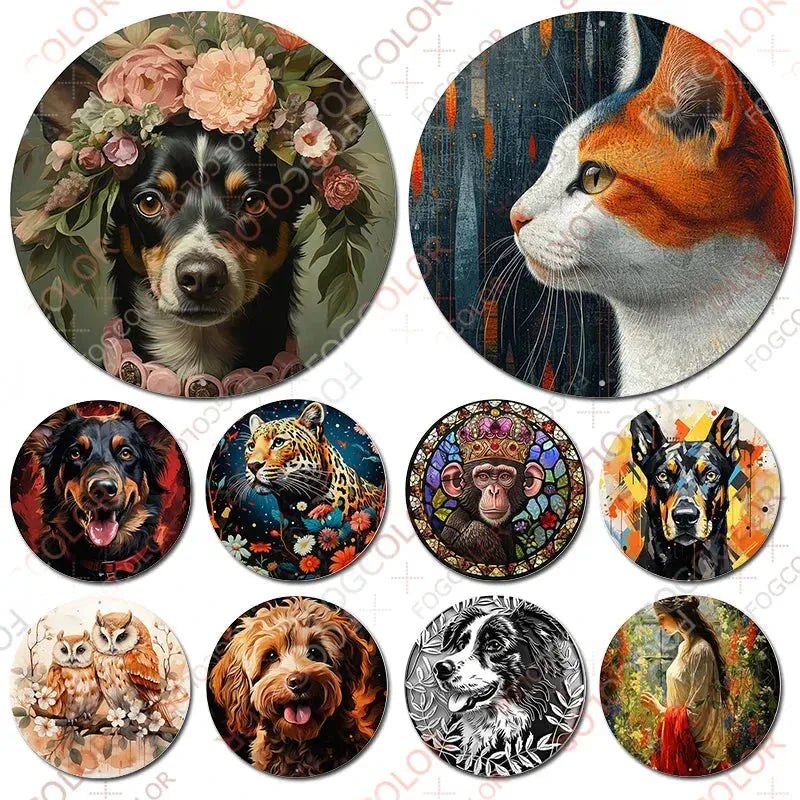 1pc 8x8inch 20x20cm Round Aluminum Sign Spring Garden Retro Dog Wall Decor For Indoor,Office,Business,Bathroom