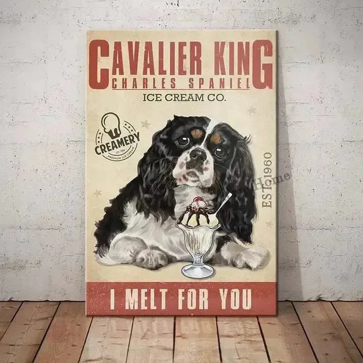 Cavalier King Charles Spaniel Dog Animal Metal Sign Tin Plaque Coffee Retro Wall Home Bar Pub Vintage Cafe Decor, 8x12 Inch