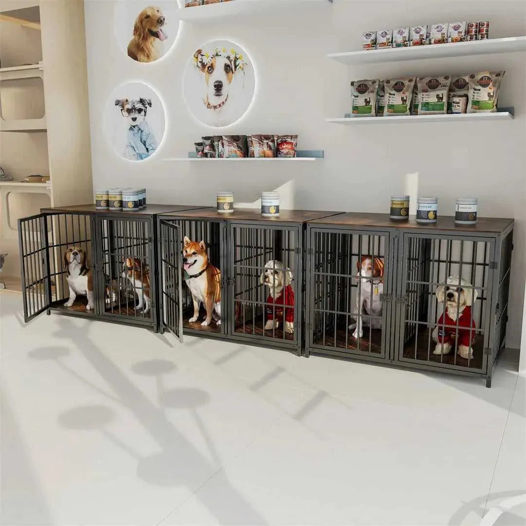 Heavy Duty Furniture Style Dog Cage Side Table Indoor Kennel Crate with Four Doors and Divider for Puppies Unlimited Combination