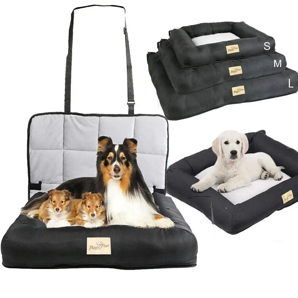 Car Seat Bed for Dog Waterproof Pet Cushion Bed Mat Dog Carrier with Removable Pad Cover and Safety Belt 3 Sizes