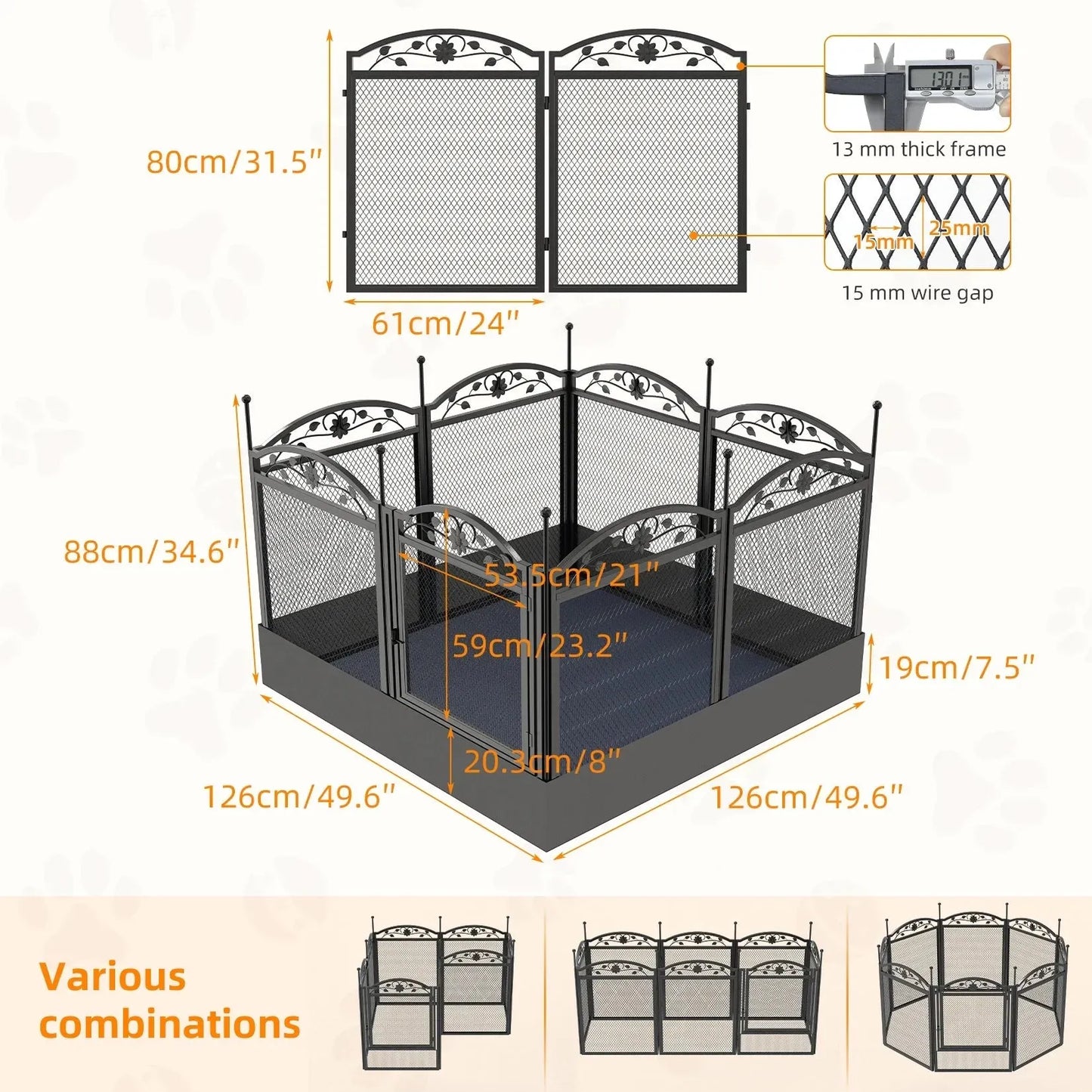 8 Panels Metal Dog Playpen with Fertility Mat and Gate Foldable Heavy Duty Pet Whelping Box Exercise Fence Cage Kennnels