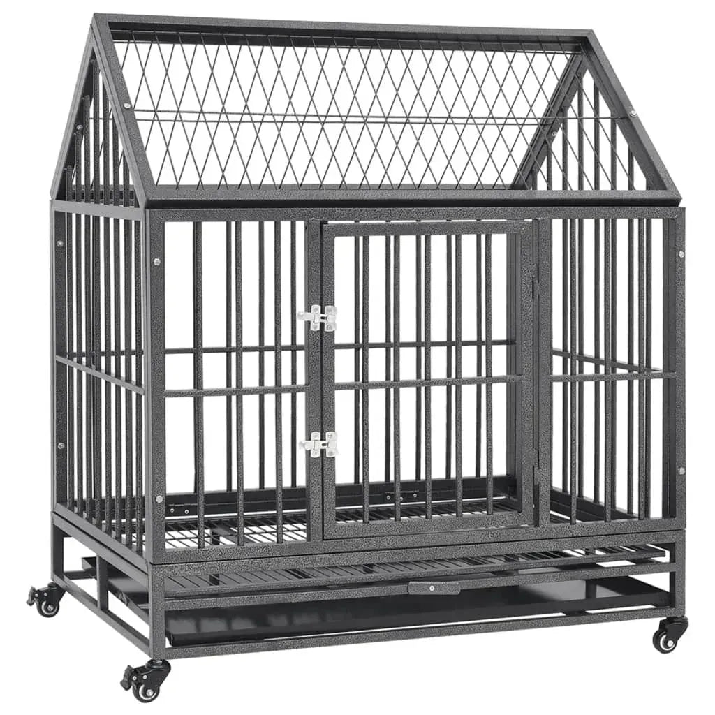 Dog Cage with Lockable Wheels and Roof Steel 36.2in x24.4in x 41.7in Heavy Duty Steel Dog Crate Kennel