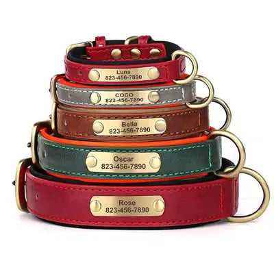 Personalized Dog Collar Leather ID Nameplate Dogs Collars Soft Adjustable Collar Free Engraving for Small Medium Large Dogs