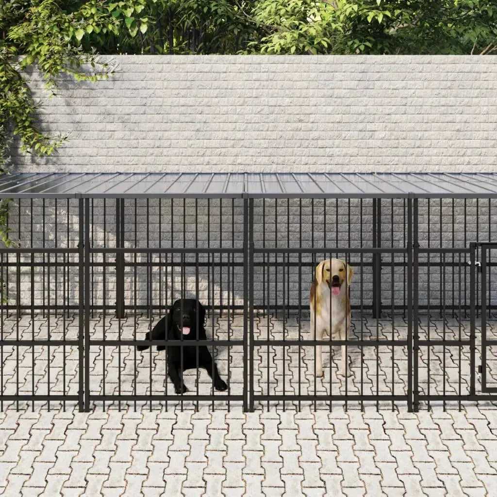 Outdoor Dog Kennel with Roof Steel 13.14 m²