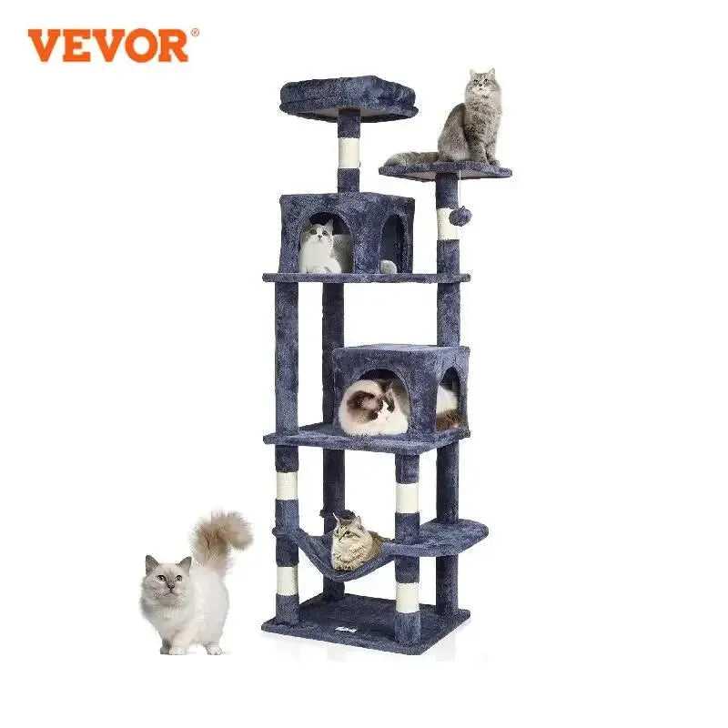 VEVOR Cat Tree for Indoor Cats 63" Cat Tower with 2 Cat Condos Sisal Scratching Post Large Cat Furniture Activity Center