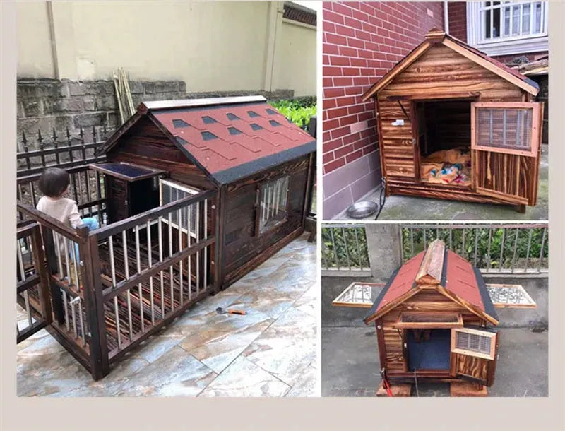 Home Solid Wood Dog Houses Outdoor Rainproof Pet Kennel Indoor Winter Warm Dog House Large Dog Waterproof Four Seasons Universal